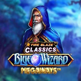 Fire Blaze Blue Wizard Megaways slot logo by Rarestone Gaming at MoeMoe CasinoFire Blaze Blue Wizard Megaways